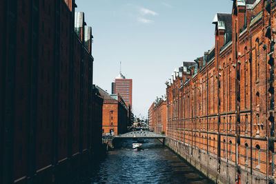 View of canal amidst buildings against sky