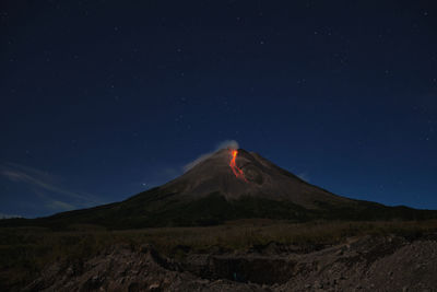 Mount merapi erupts with high intensity at night during a full moon. 