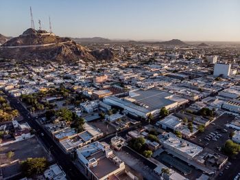 High angle view of townscape against sky