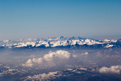 View of snow covered rocky mountains