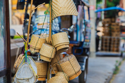 Sticky rice container made from bamboo. wicker put sticky rice, thailand