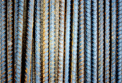 Full frame shot of steel rods at construction site