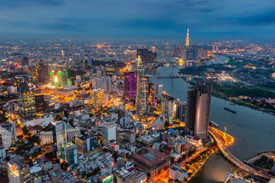 Aerial photo of ho chi minh city skyline at night