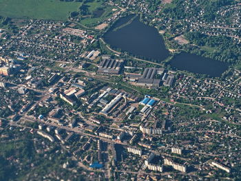 High angle view of buildings in city