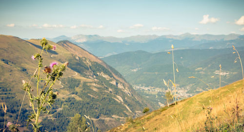 Scenic view of mountains against sky