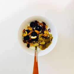 Directly above shot of breakfast served in bowl