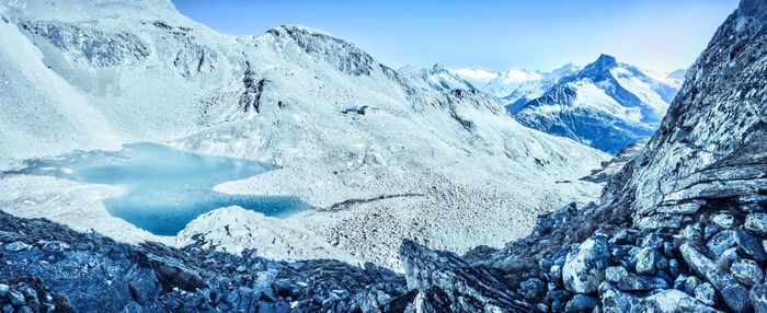 Scenic view of snowcapped mountains against sky