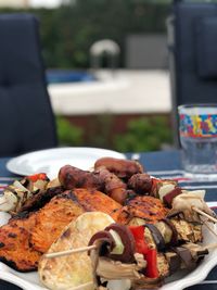 Close-up of meat on barbecue grill