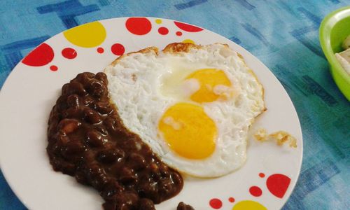 Close-up of breakfast served in plate