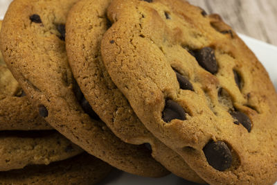 Freshly baked chocolate chip cookies.