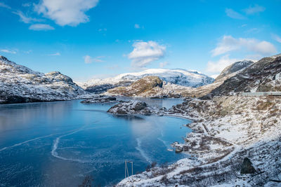 Scenic view of snowcapped mountains against sky