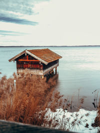 House by sea against sky