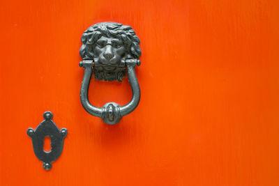 Close-up of metallic door handle