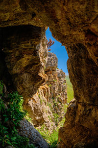 Low angle view of rock formations in cave