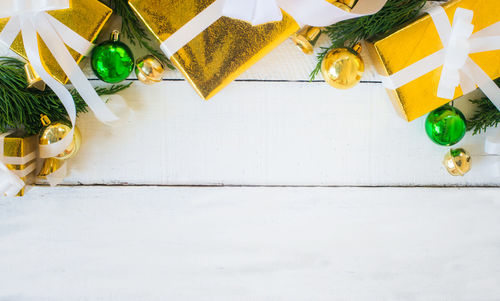 High angle view of christmas decoration on table