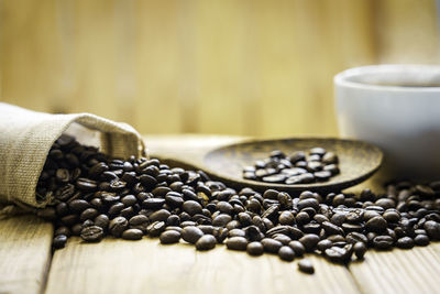 Close-up of coffee beans on table