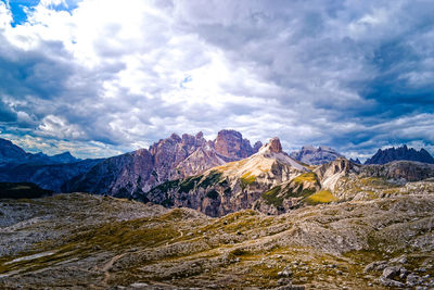 Scenic view of mountains against cloudy sky