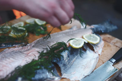 Close-up of fish on cutting board