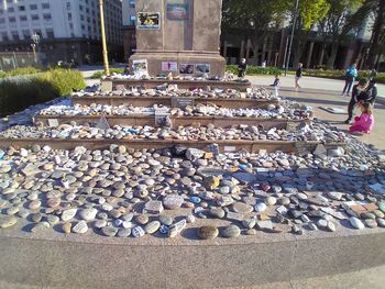 Stack of stones in city