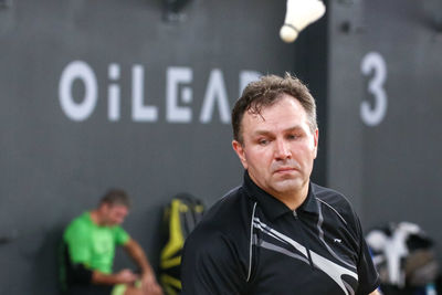 Portrait of a young man with text