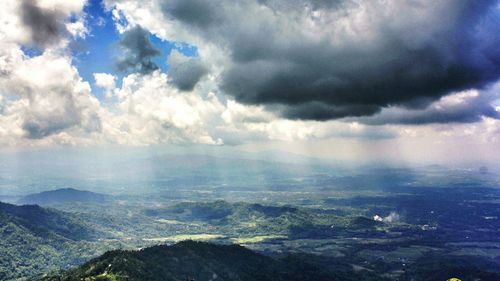 Aerial view of storm clouds over landscape