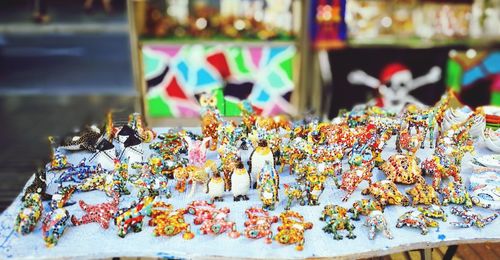 Close-up of multi colored candies for sale in market