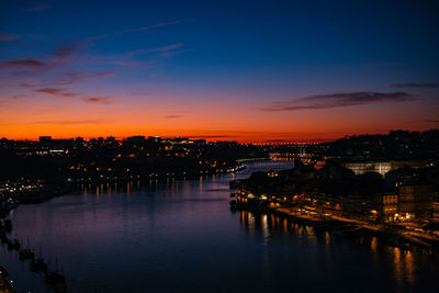A perfect sunset from d. luis i bridgeduring the winter season in oporto