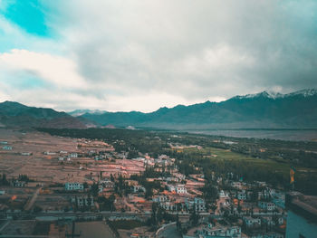 High angle view of townscape against sky