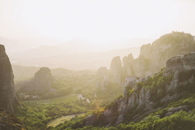 Panoramic view of mountains against clear sky