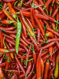 Full frame shot of red chili peppers for sale in market