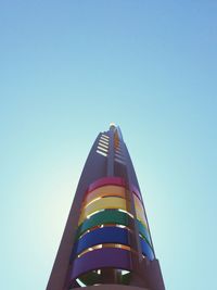 Low angle view of modern building against clear blue sky