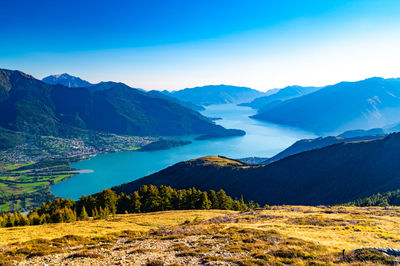 Lake como, seen from montemezzo, with the towns and mountains above it.