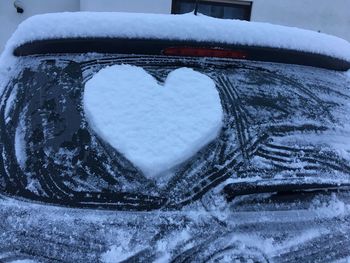 Close-up of snow covered car