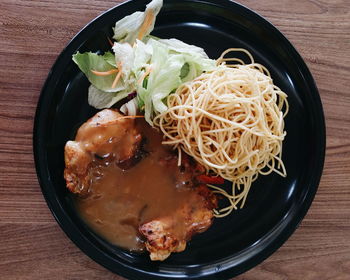 Close-up of served noodles in bowl