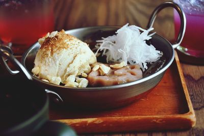 Close-up of food in bowl on table