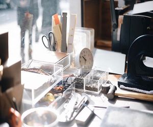 High angle view of objects on table