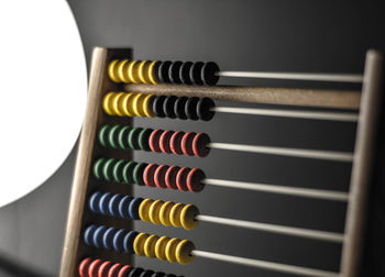 Low angle view of multi colored pencils on table