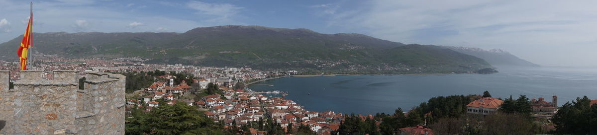 Panoramic view of city against cloudy sky