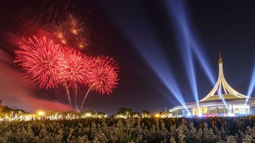 Firework display at night