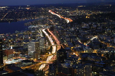 Aerial view of city at night