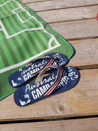 High angle view of text on table