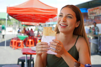 Attractive pastel a traditional stuffed fried pastry of brazilian cuisine