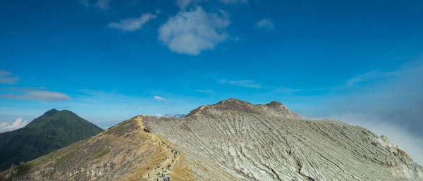 Low angle view of mountain against blue sky