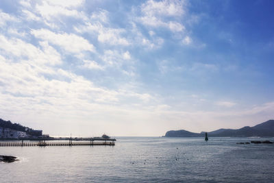 Scenic view of sea against cloudy sky