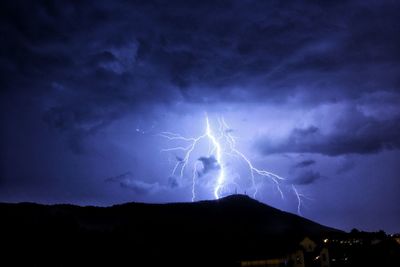 Lightning in sky at night