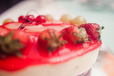 Close-up of strawberry on ice cream