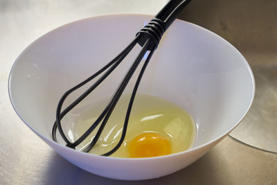 High angle view of tea in bowl on table