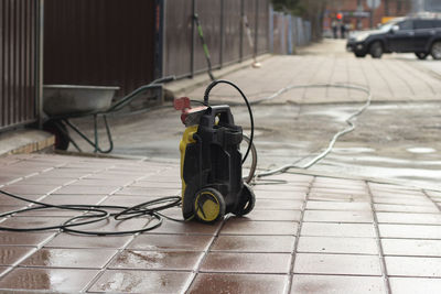 A water washing machine. gardener's tool. cleaning the area with water. 