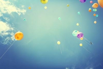 Low angle view of hot air balloons