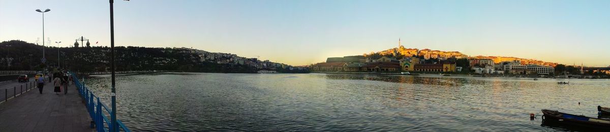Built structure against clear sky at sunset